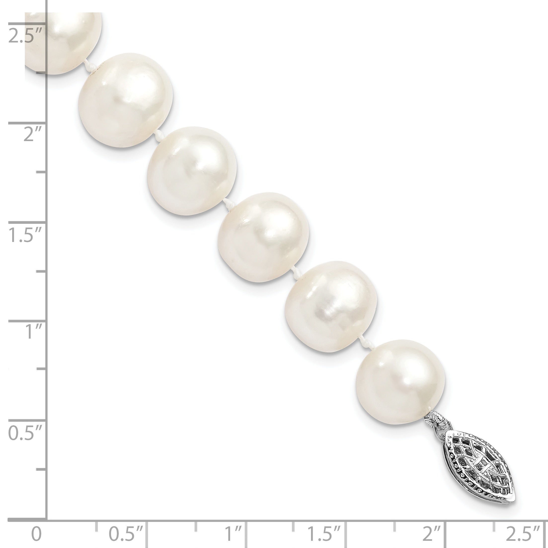 Sterling Silver Rhodium-plated 11-12mm White Near-Round Freshwater Cultured Pearl 7.25 inch Bracelet
