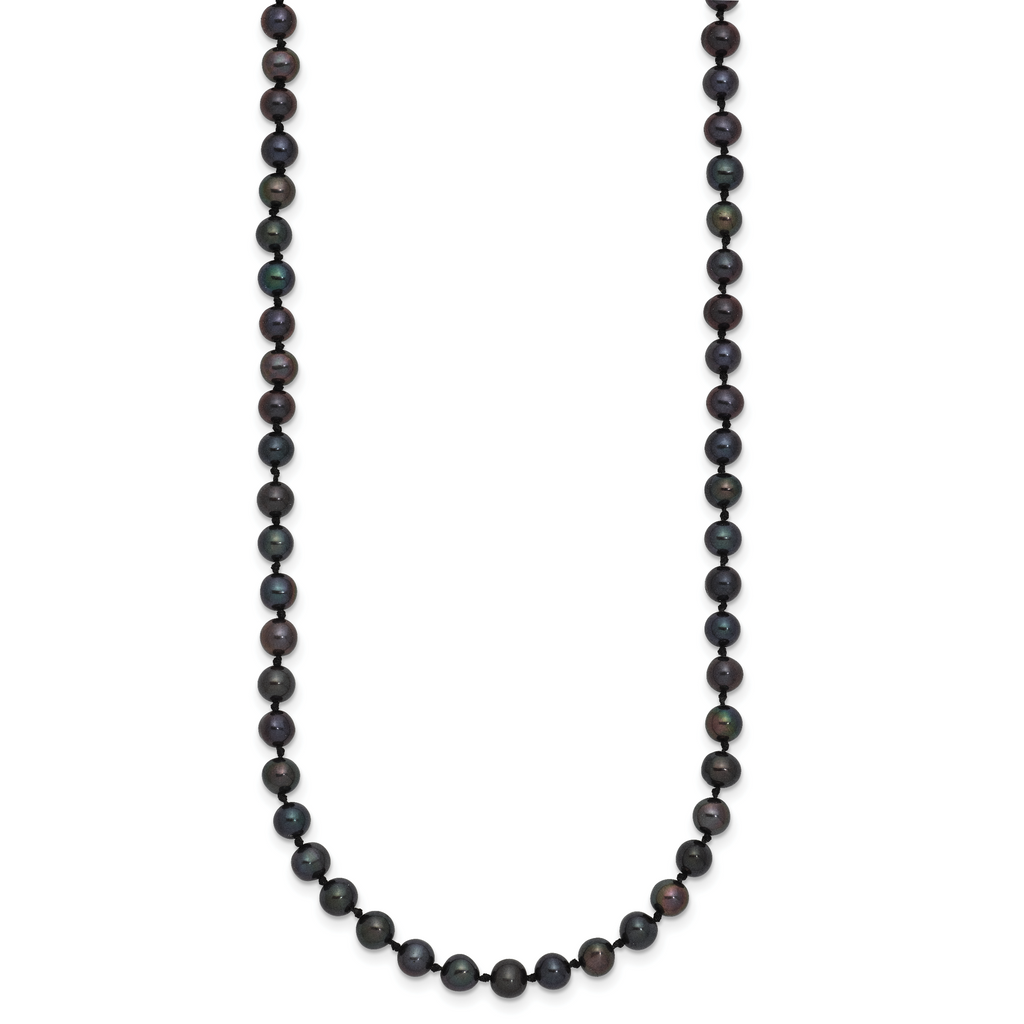 Sterling Silver Rhodium-plated 4-5mm Black Near-Round Freshwater Cultured Pearl Necklace