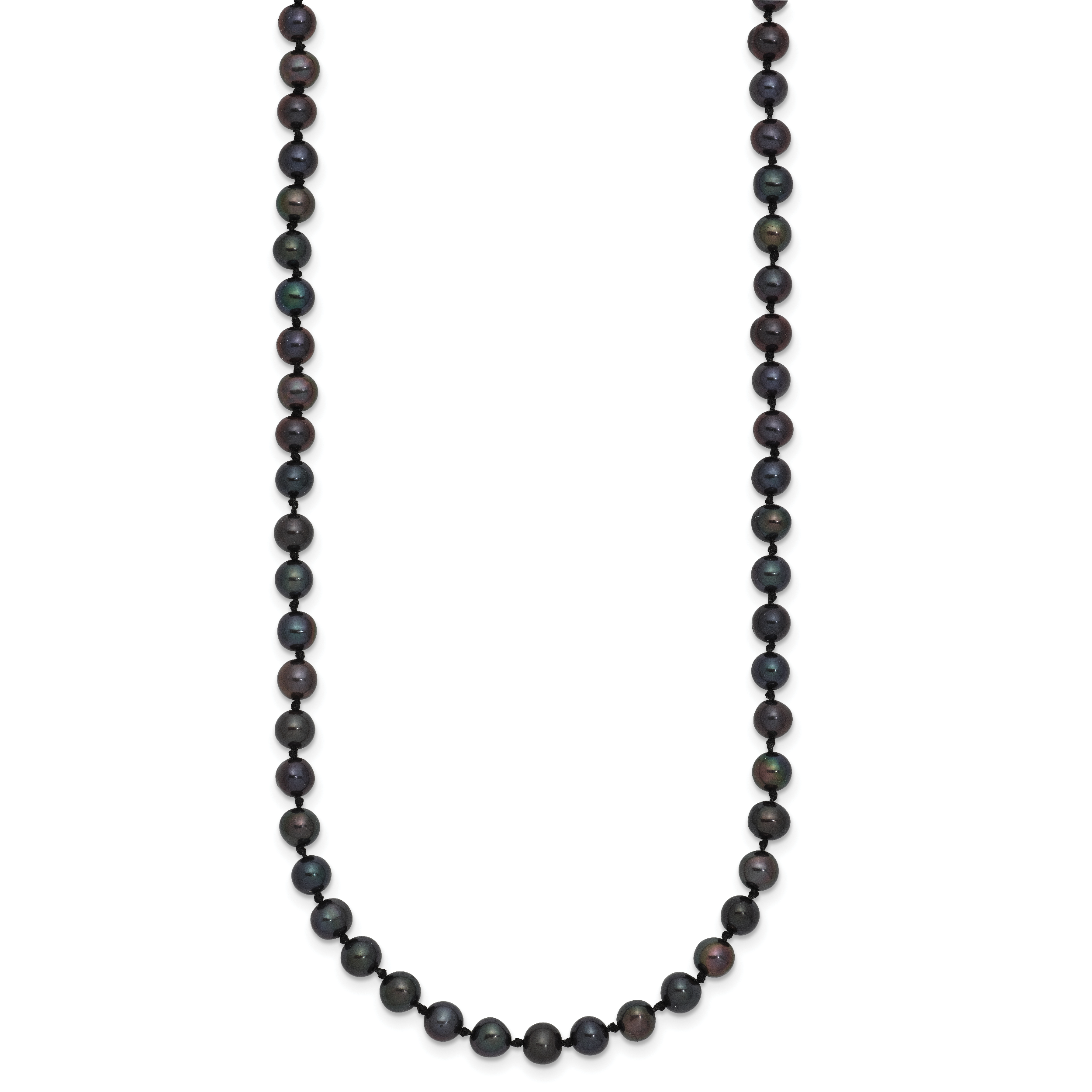 Sterling Silver Rhodium-plated 4-5mm Black Near-Round Freshwater Cultured Pearl Necklace
