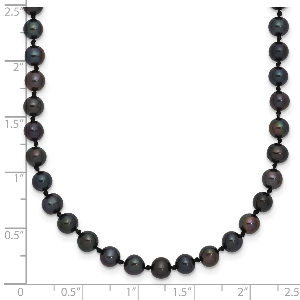 Sterling Silver Rhodium-plated 4-5mm Black Near-Round Freshwater Cultured Pearl Necklace