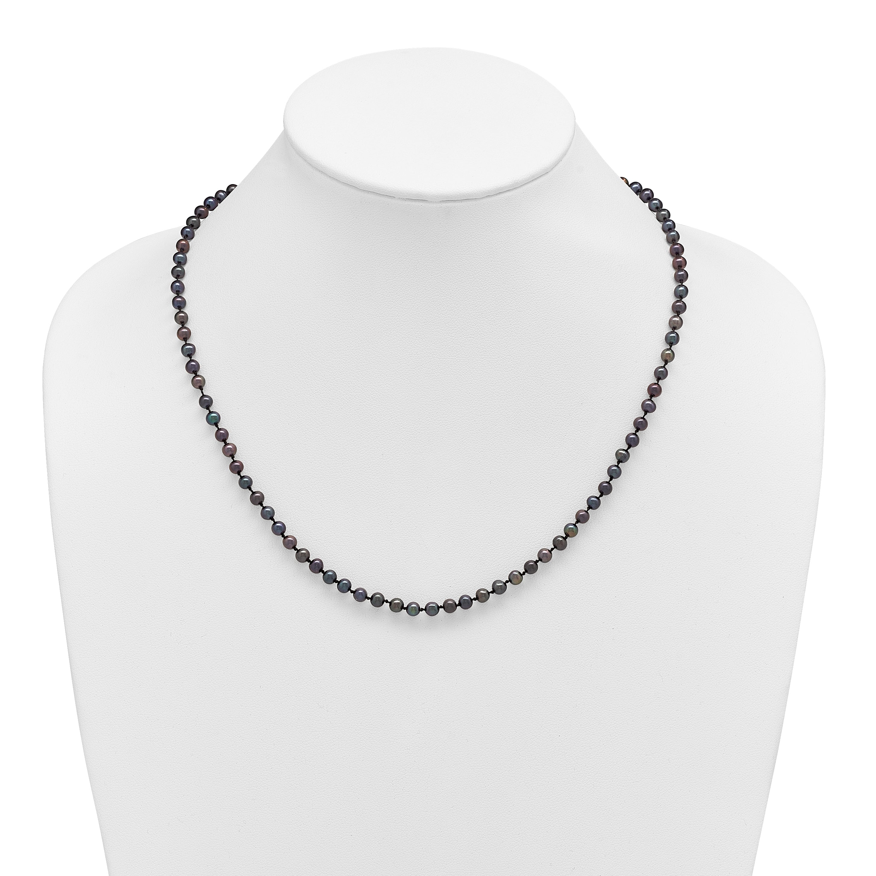 Sterling Silver Black Freshwater Cultured Pearl Necklace 4-5mm
