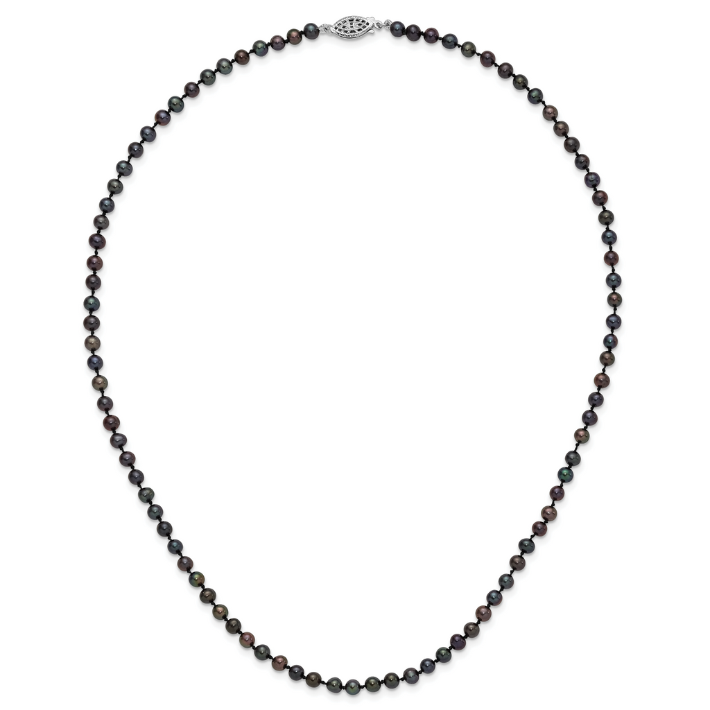 Sterling Silver Black Freshwater Cultured Pearl Necklace 4-5mm
