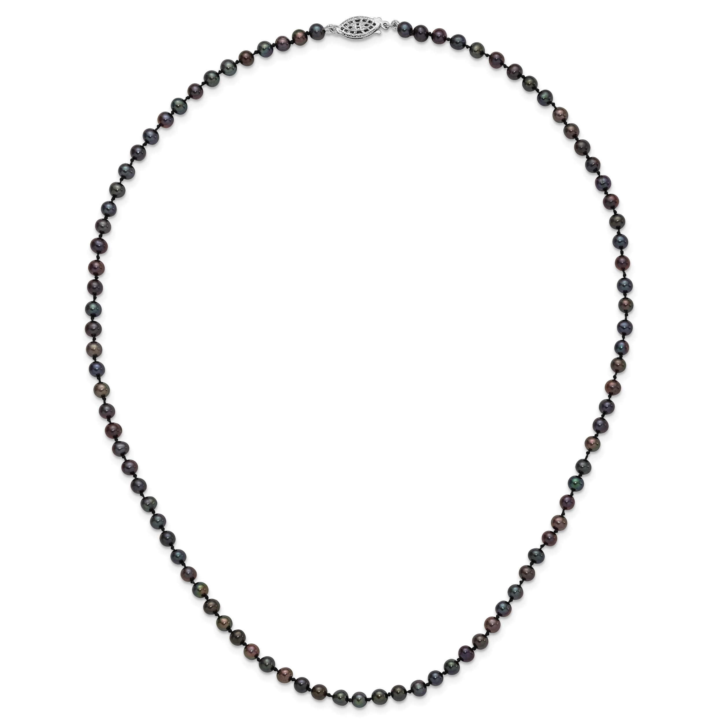 Sterling Silver Black Freshwater Cultured Pearl Necklace 4-5mm