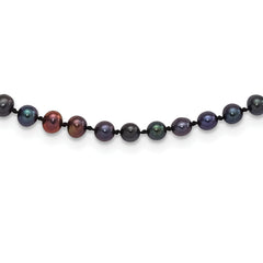Sterling Silver Rhodium-plated 4-5mm Black Near-Round Freshwater Cultured Pearl 24 inch Necklace