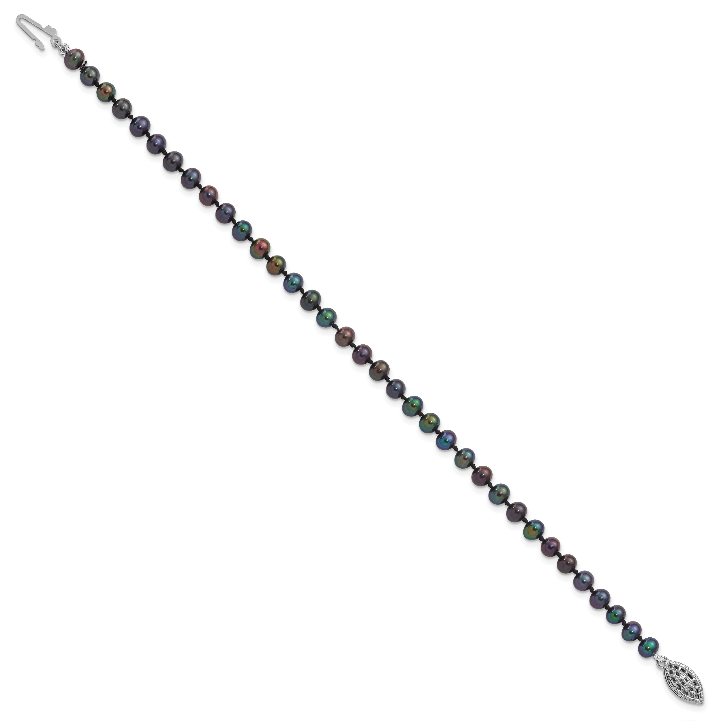 Sterling Silver Rhodium-plated 4-5mm Black Near-Round Freshwater Cultured Pearl Necklace