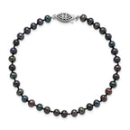 Sterling Silver Rhodium-plated 4-5mm Black Near-Round Freshwater Cultured Pearl Necklace