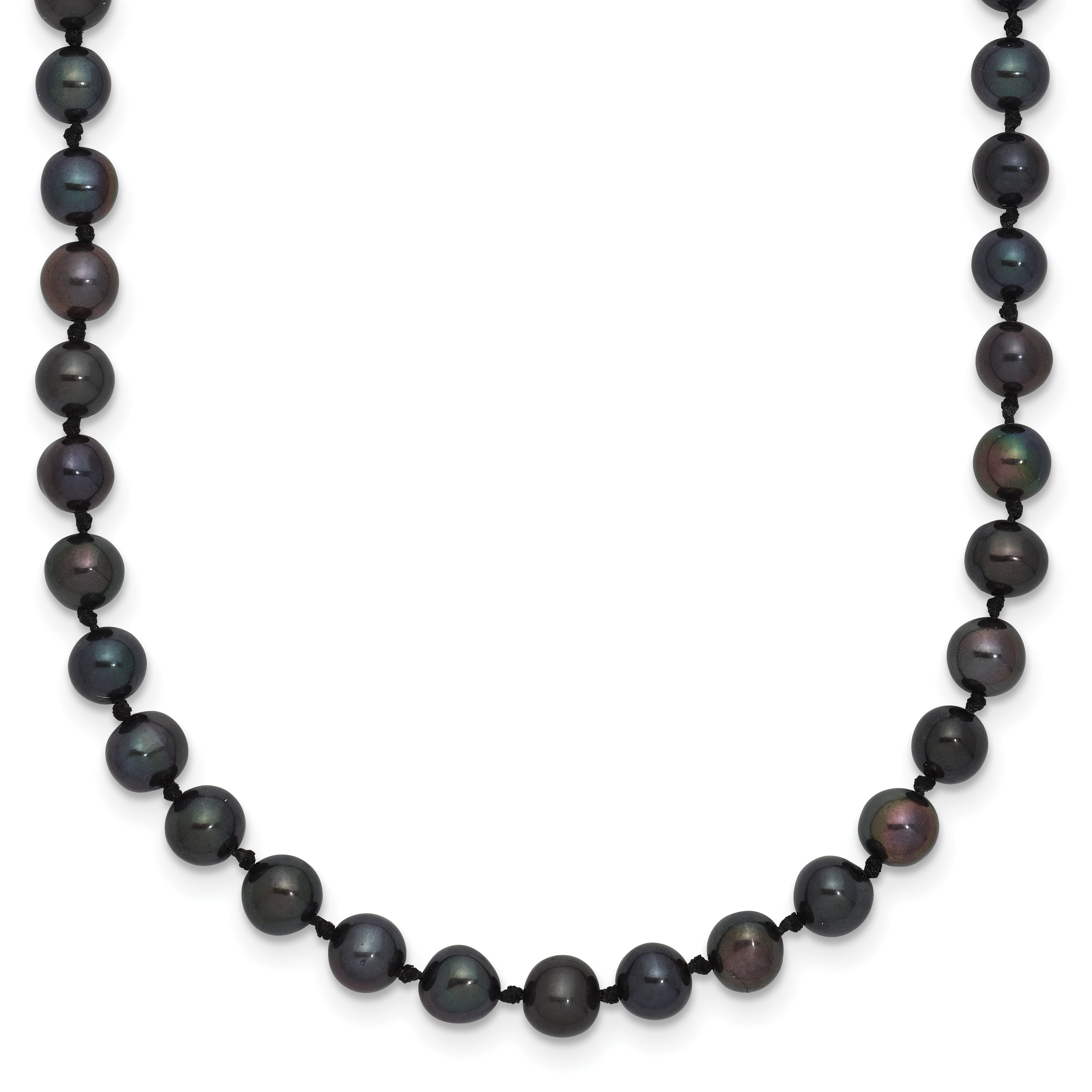 Sterling Silver Rhodium-plated 4-5mm Black Near-Round Freshwater Cultured Pearl 18 inch Necklace