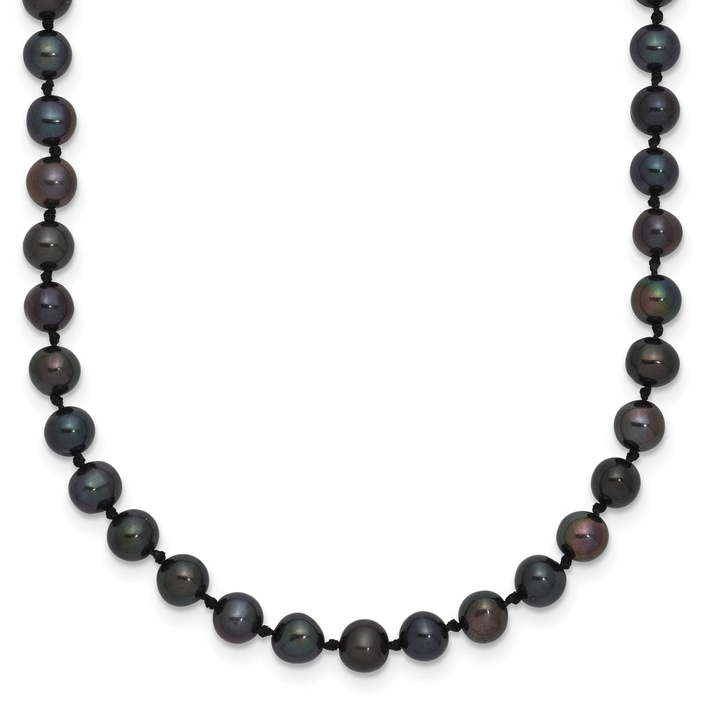 Sterling Silver Rhodium-plated 4-5mm Black Near-Round Freshwater Cultured Pearl Necklace