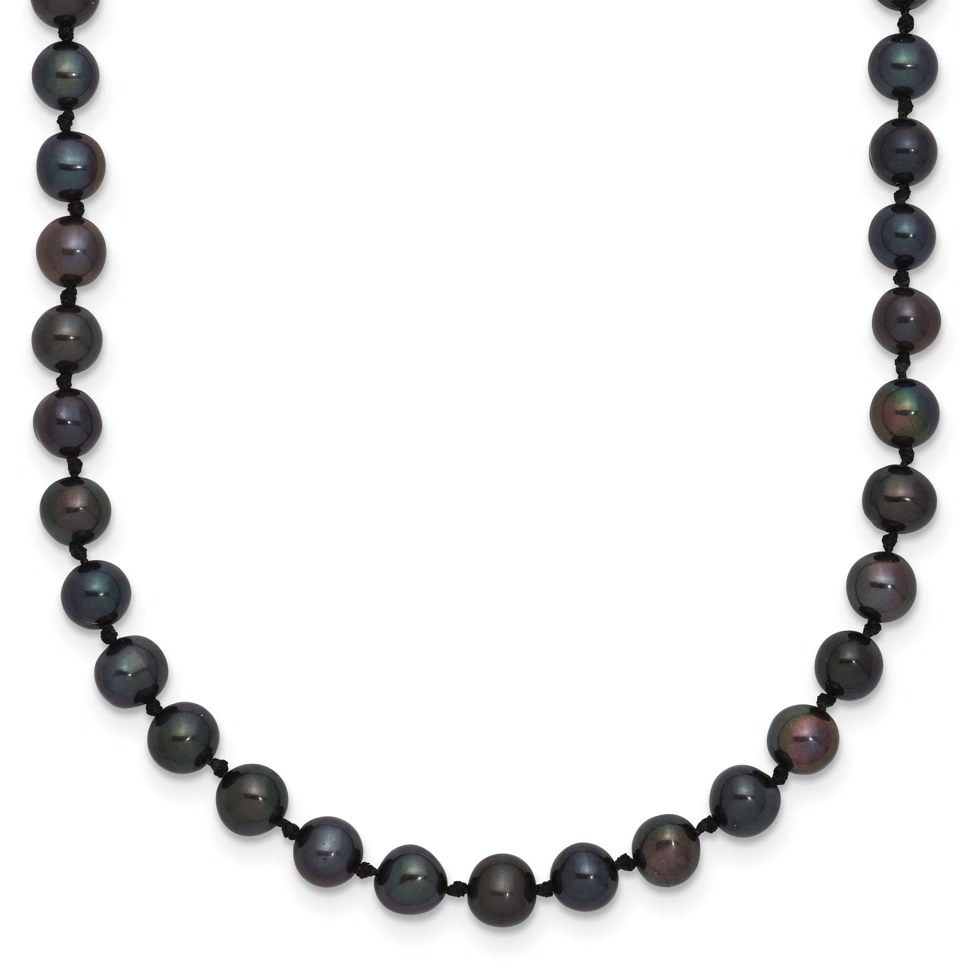 Sterling Silver Rhodium-plated 4-5mm Black Near-Round Freshwater Cultured Pearl Necklace
