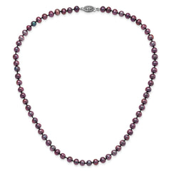 Sterling Silver Rhodium-plated 5-6mm Black Near-Round Freshwater Cultured Pearl 18 inch Necklace