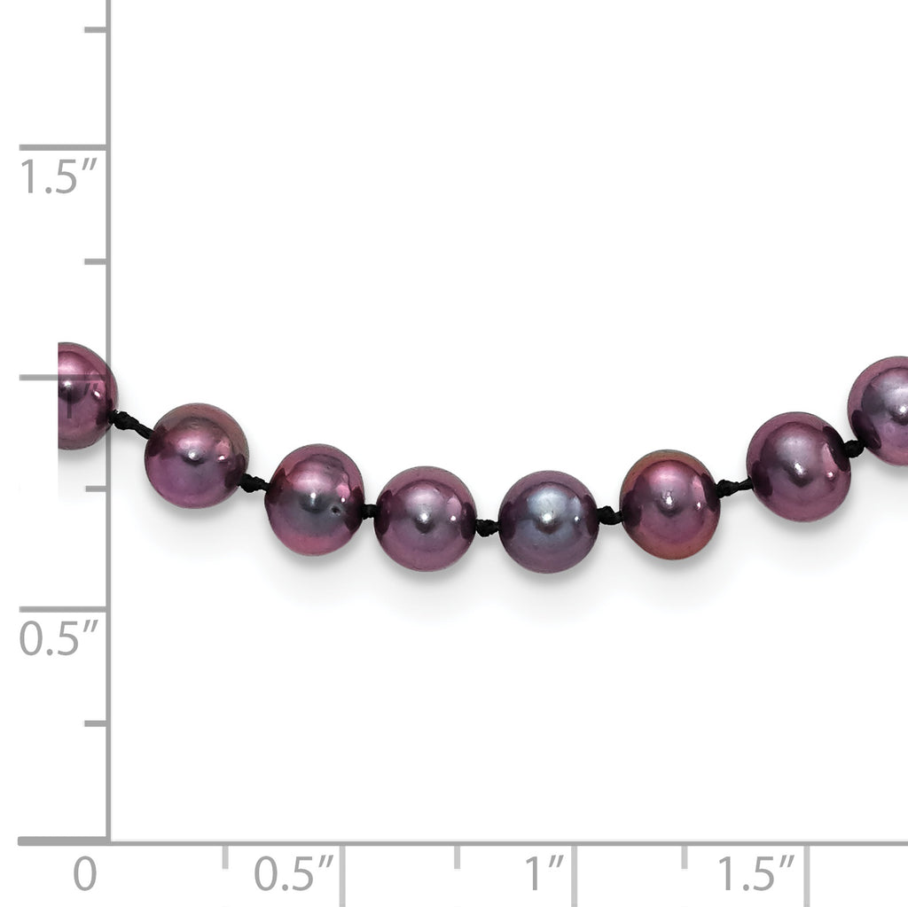 Sterling Silver Rhodium-plated 5-6mm Black Near-Round Freshwater Cultured Pearl 18 inch Necklace