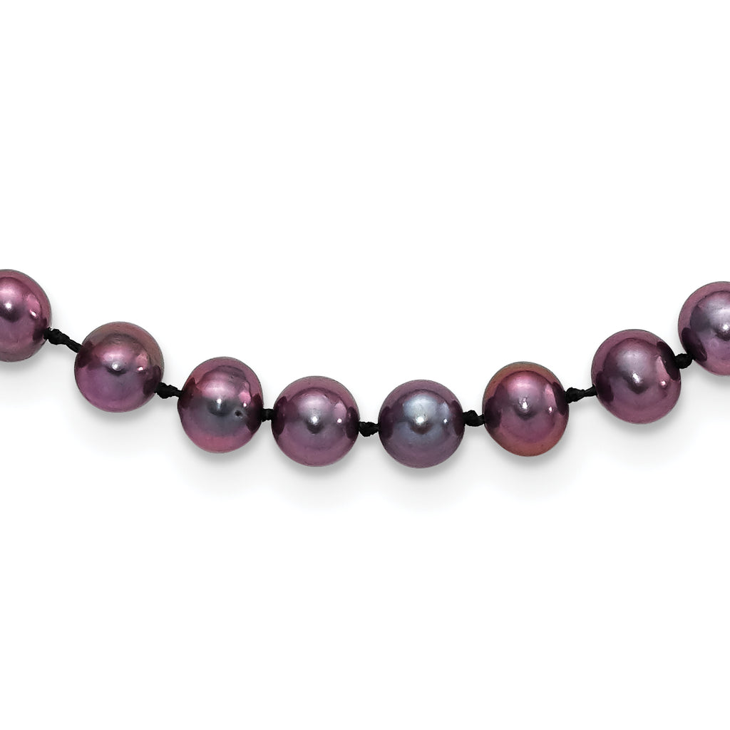 Sterling Silver Rhodium-plated 5-6mm Black Near-Round Freshwater Cultured Pearl Necklace