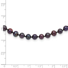 Sterling Silver Rhodium-plated 5-6mm Black Near-Round Freshwater Cultured Pearl 24 inch Necklace