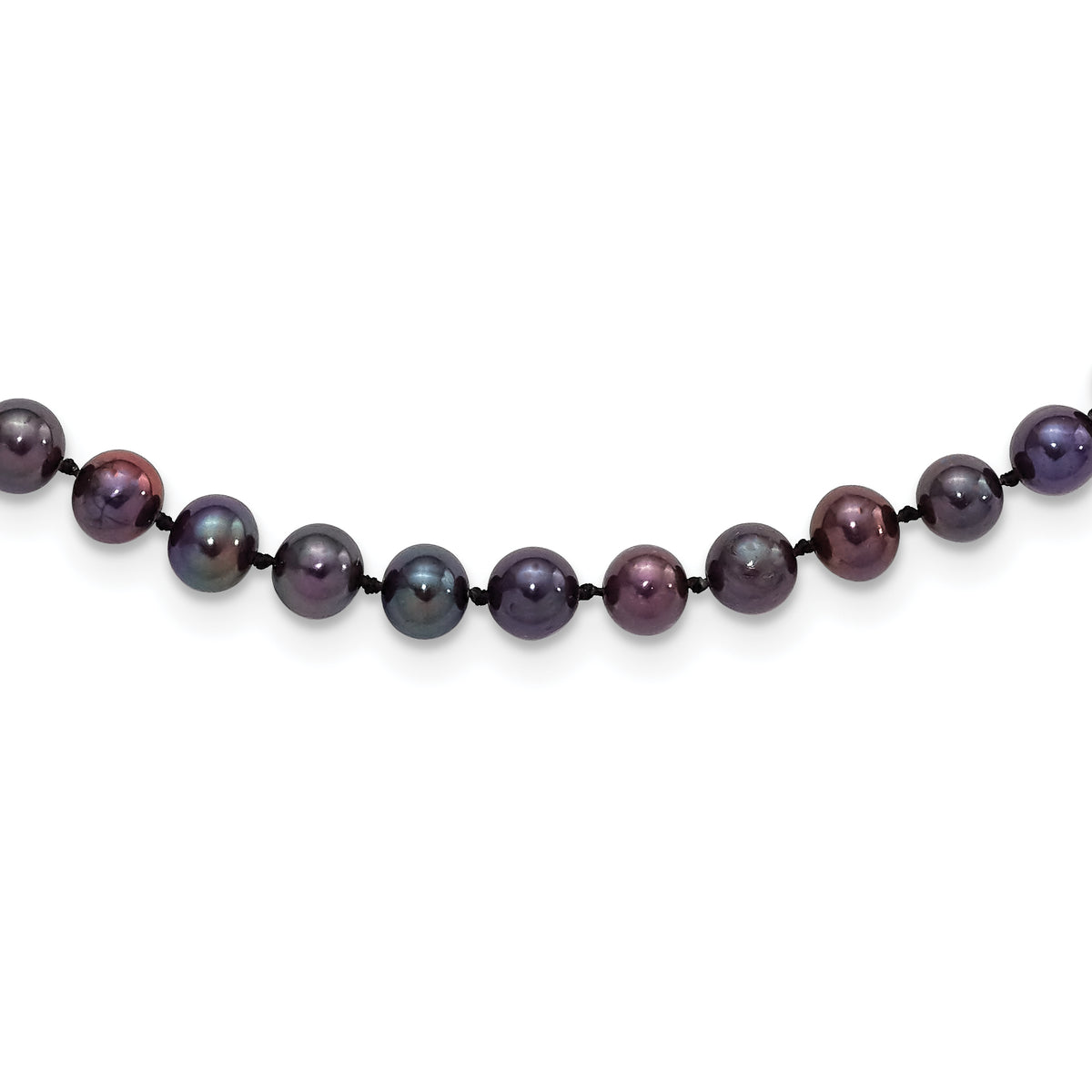 Sterling Silver Rhodium-plated 5-6mm Black Near-Round Freshwater Cultured Pearl 24 inch Necklace