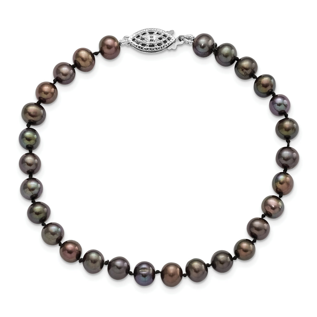 Women's Sterling Silver Rhodium-Plated 6mm Freshwater Cultured Pearl Bracelet