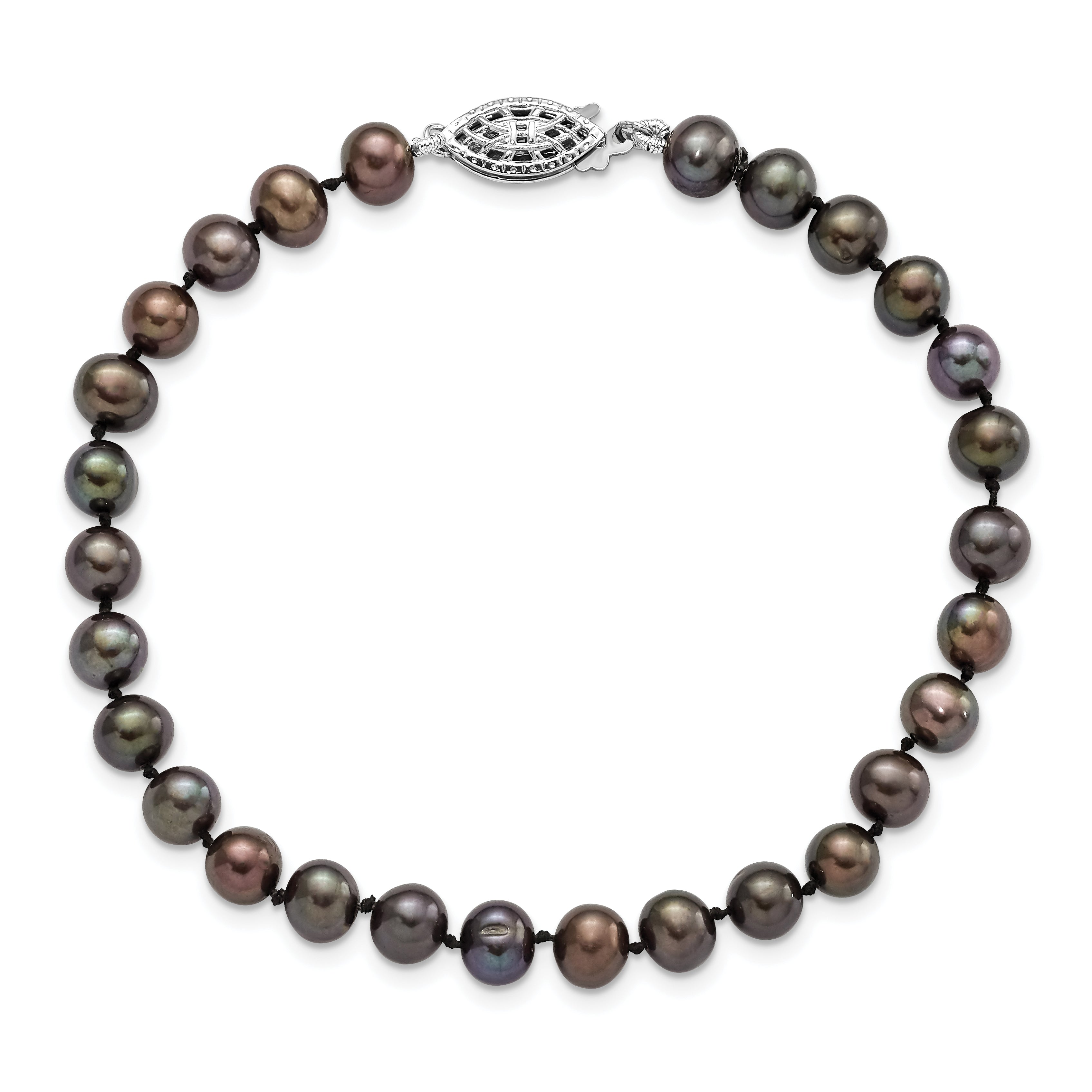Women's Sterling Silver Rhodium-Plated 6mm Freshwater Cultured Pearl Bracelet