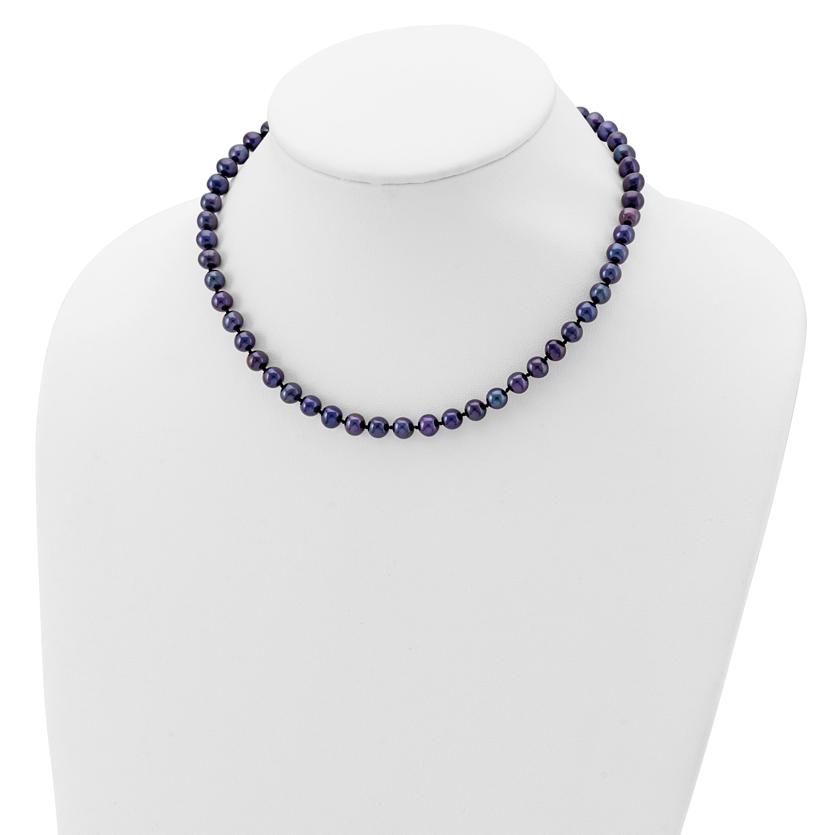 Sterling Silver Rhodium-plated 6-7mm Black Near-Round Freshwater Cultured Pearl 24 inch Necklace