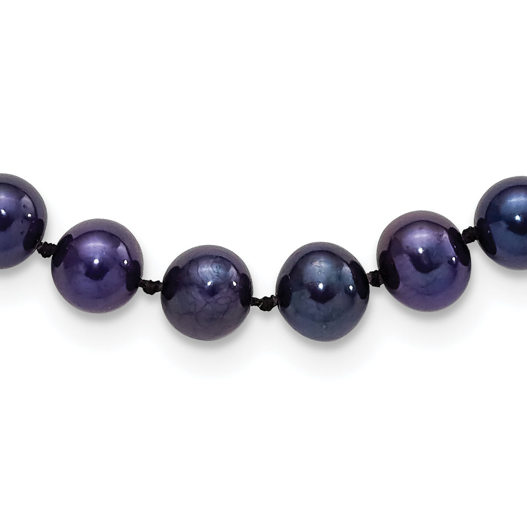 Sterling Silver Rhodium-plated 6-7mm Black Near-Round Freshwater Cultured Pearl 24 inch Necklace
