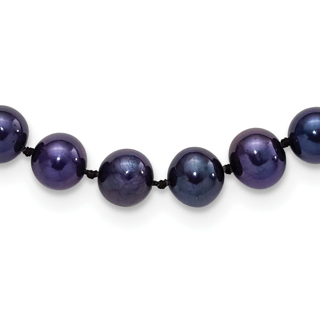 Sterling Silver Rhodium-plated 6-7mm Black Near-Round Freshwater Cultured Pearl 24 inch Necklace