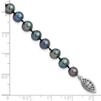 Sterling Silver Rhodium-plated 6-7mm Black Near-Round Freshwater Cultured Pearl 7.25 inch Bracelet
