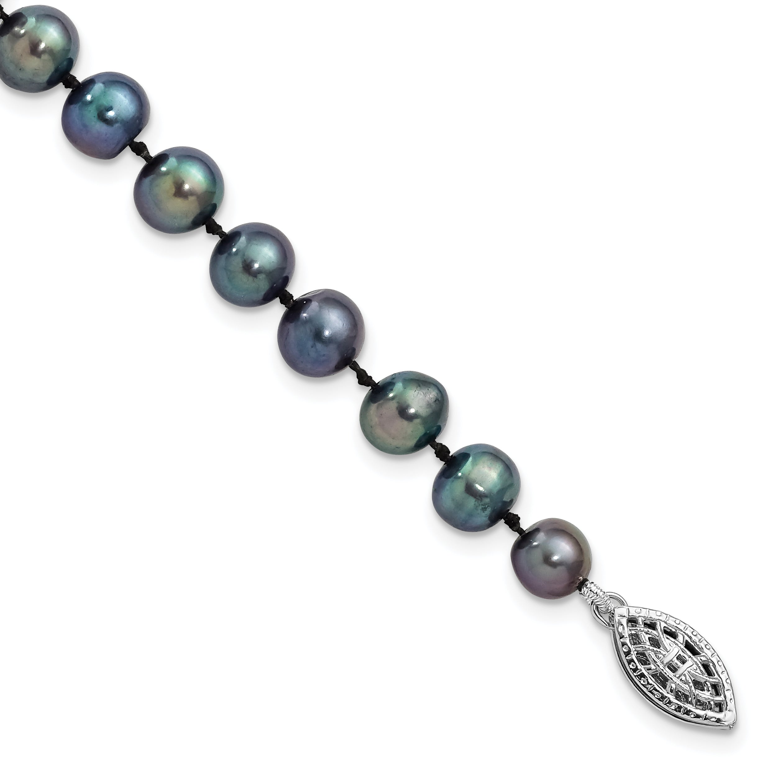 Sterling Silver Rhodium-plated 6-7mm Black Near-Round Freshwater Cultured Pearl 7.25 inch Bracelet Main image