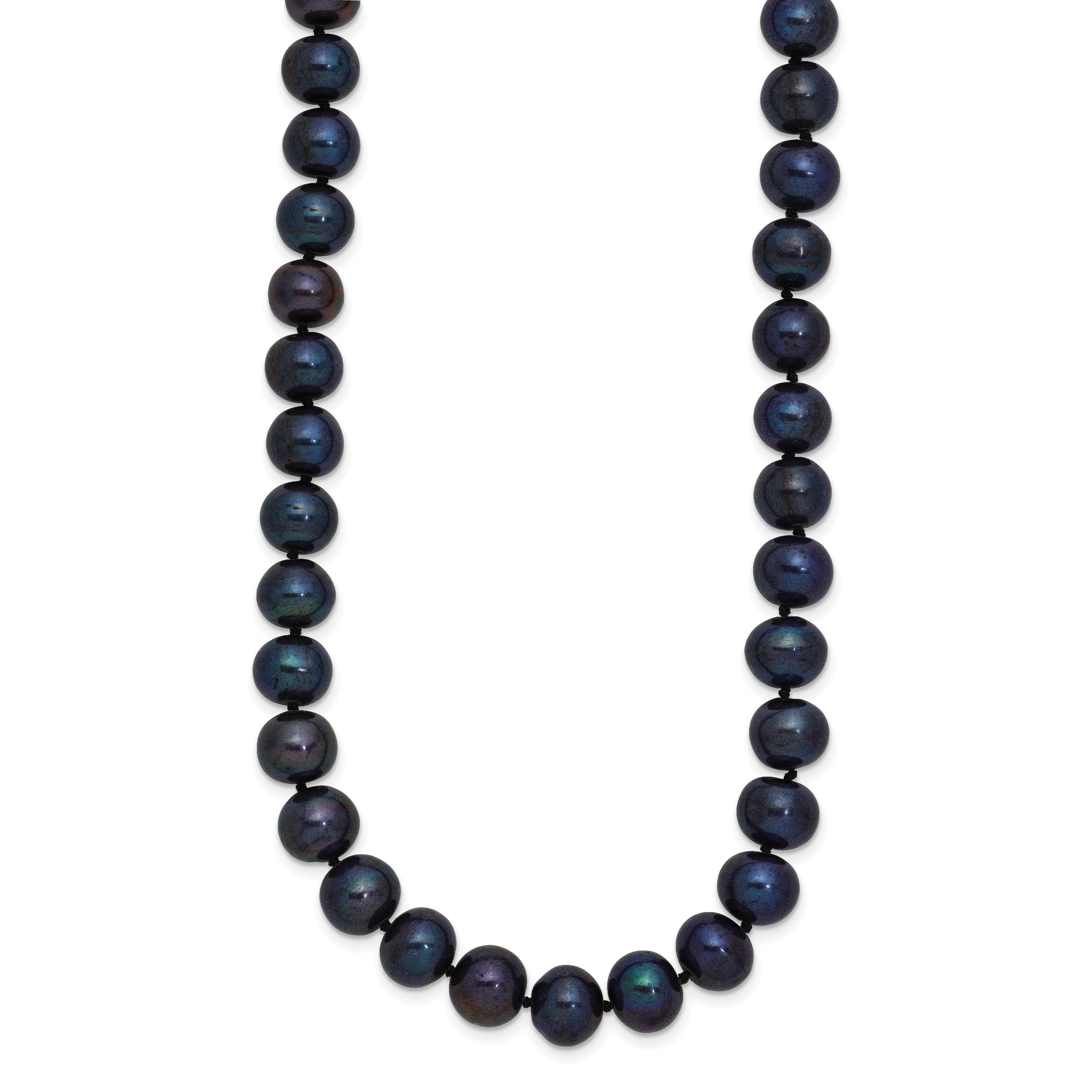 Sterling Silver Rhodium-plated 8-9mm Black Near-Round Freshwater Cultured Pearl 28 inch Necklace