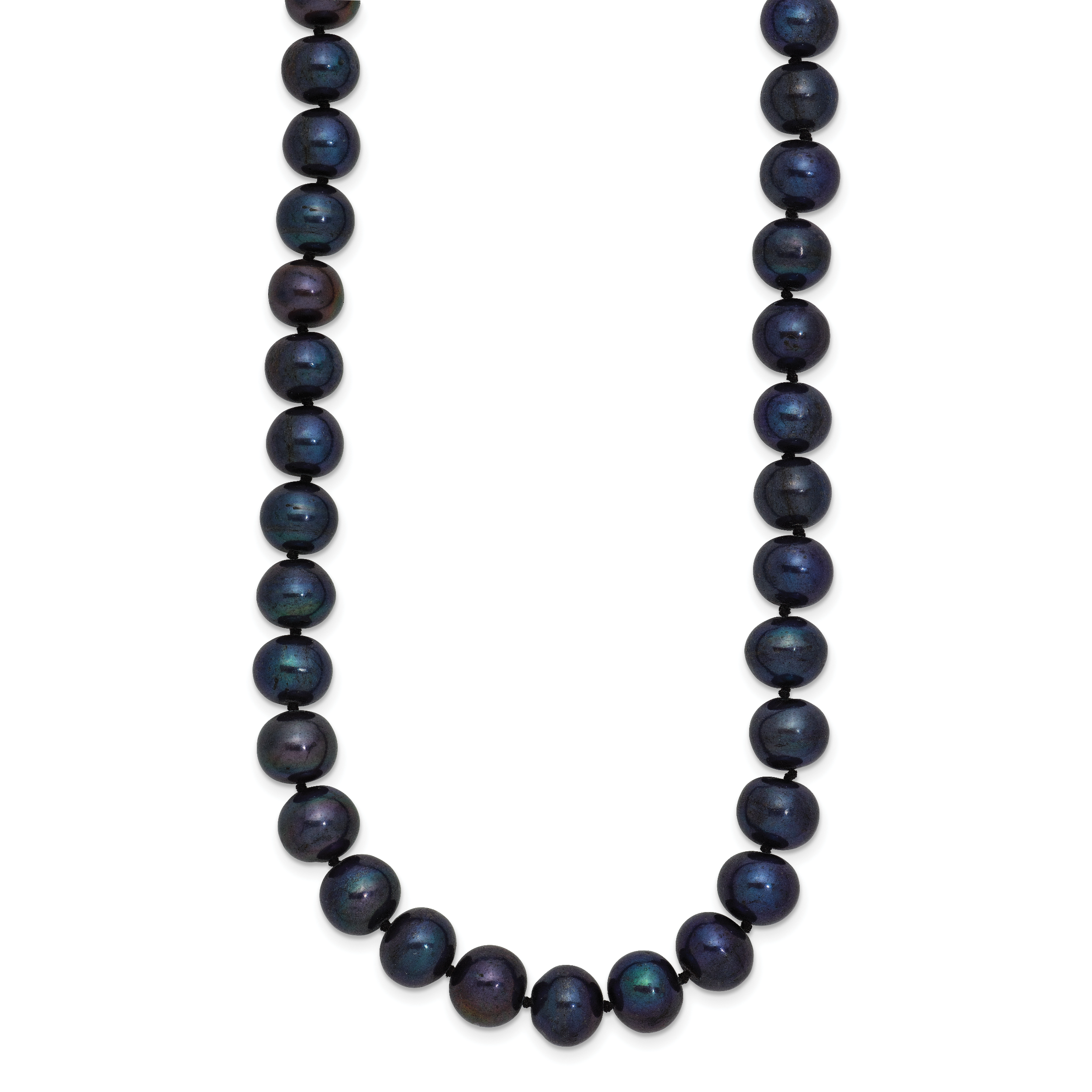 Sterling Silver Rhodium-plated 8-9mm Black Near-Round Freshwater Cultured Pearl Necklace Secondary image