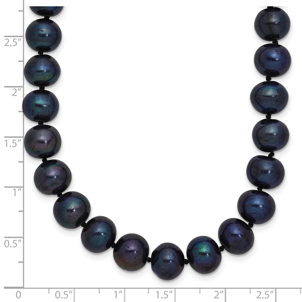 Sterling Silver Rhodium-plated 8-9mm Black Near-Round Freshwater Cultured Pearl Necklace