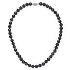 Sterling Silver Rhodium-plated 8-9mm Black Near-Round Freshwater Cultured Pearl Necklace