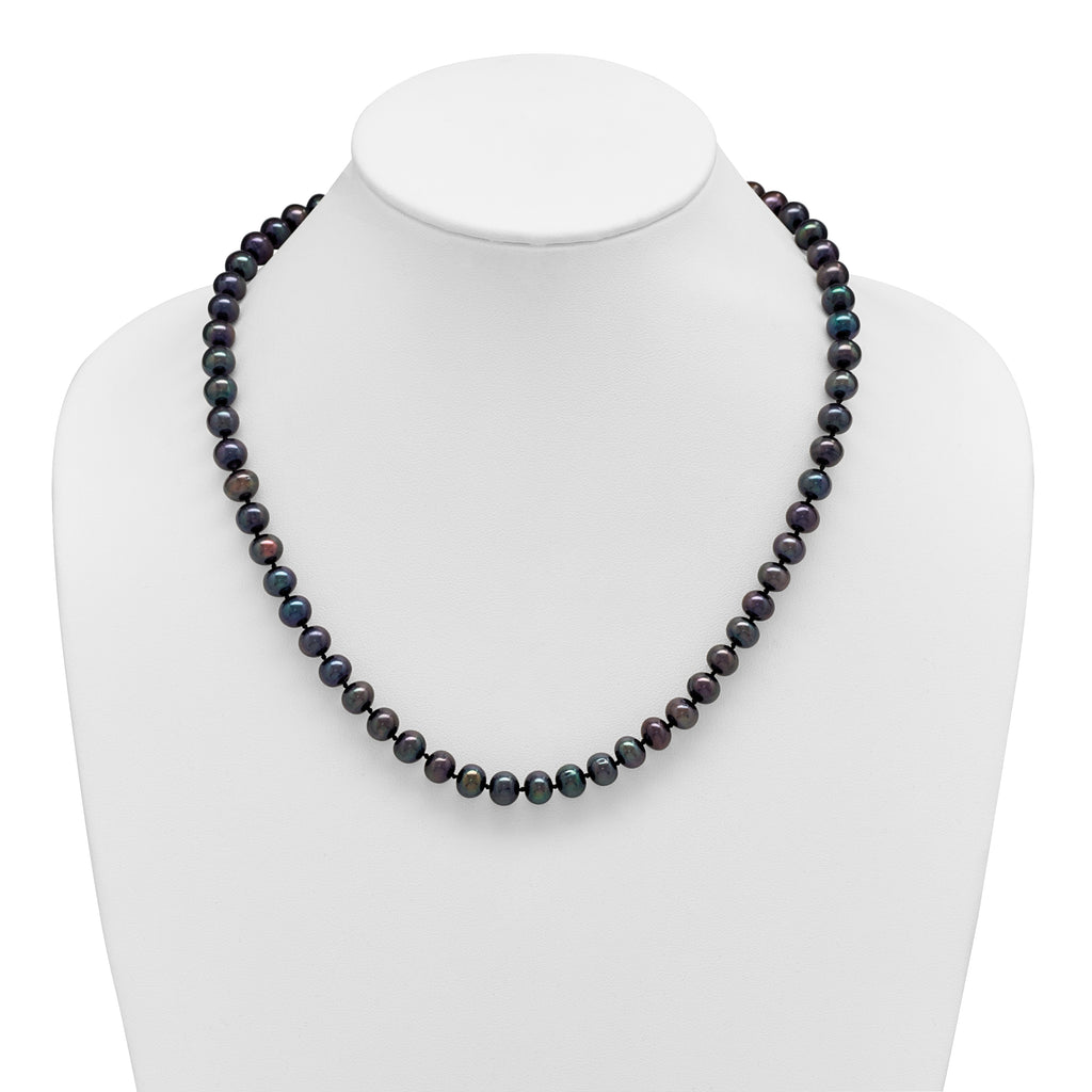 Sterling Silver Black Freshwater Cultured Pearl Necklace 8-9mm