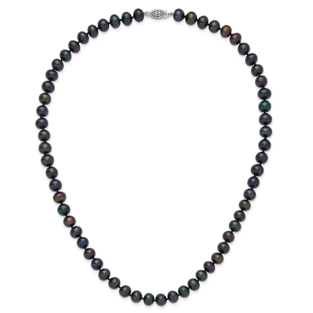 Sterling Silver Black Freshwater Cultured Pearl Necklace 8-9mm