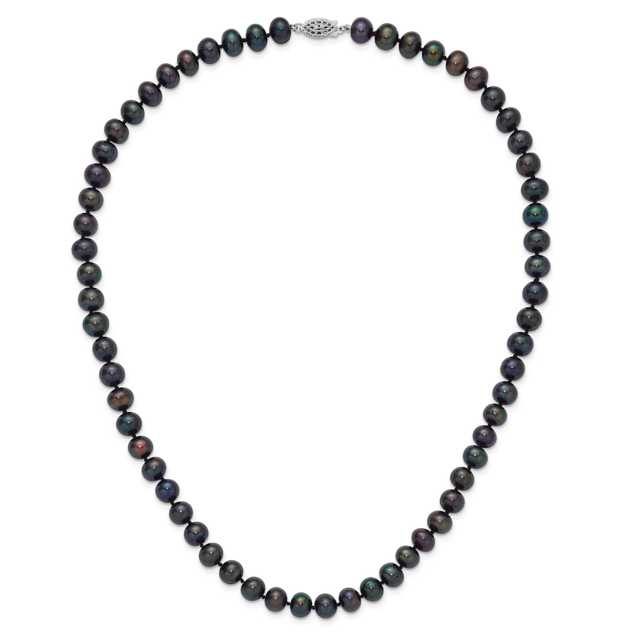 Sterling Silver Black Freshwater Cultured Pearl Necklace 8-9mm