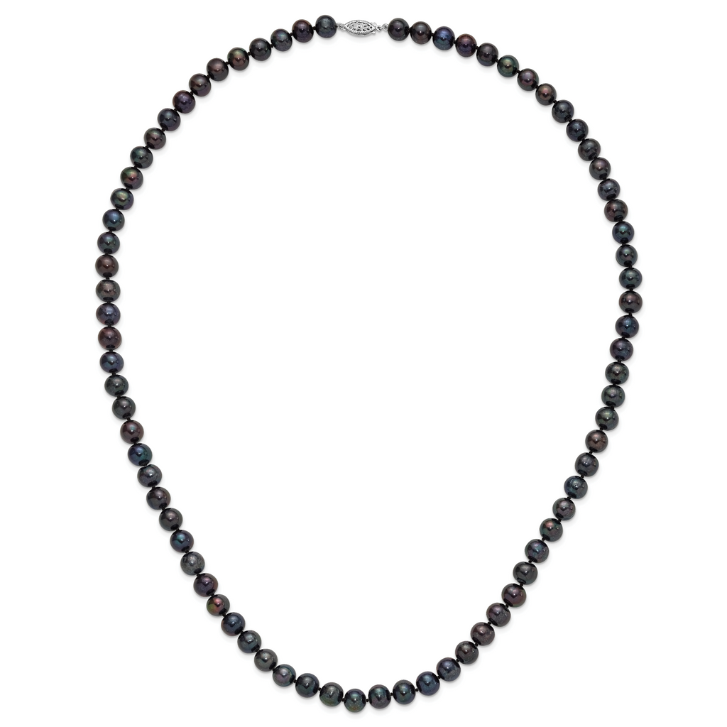 Sterling Silver Rhodium-plated 8-9mm Black Near-Round Freshwater Cultured Pearl Necklace