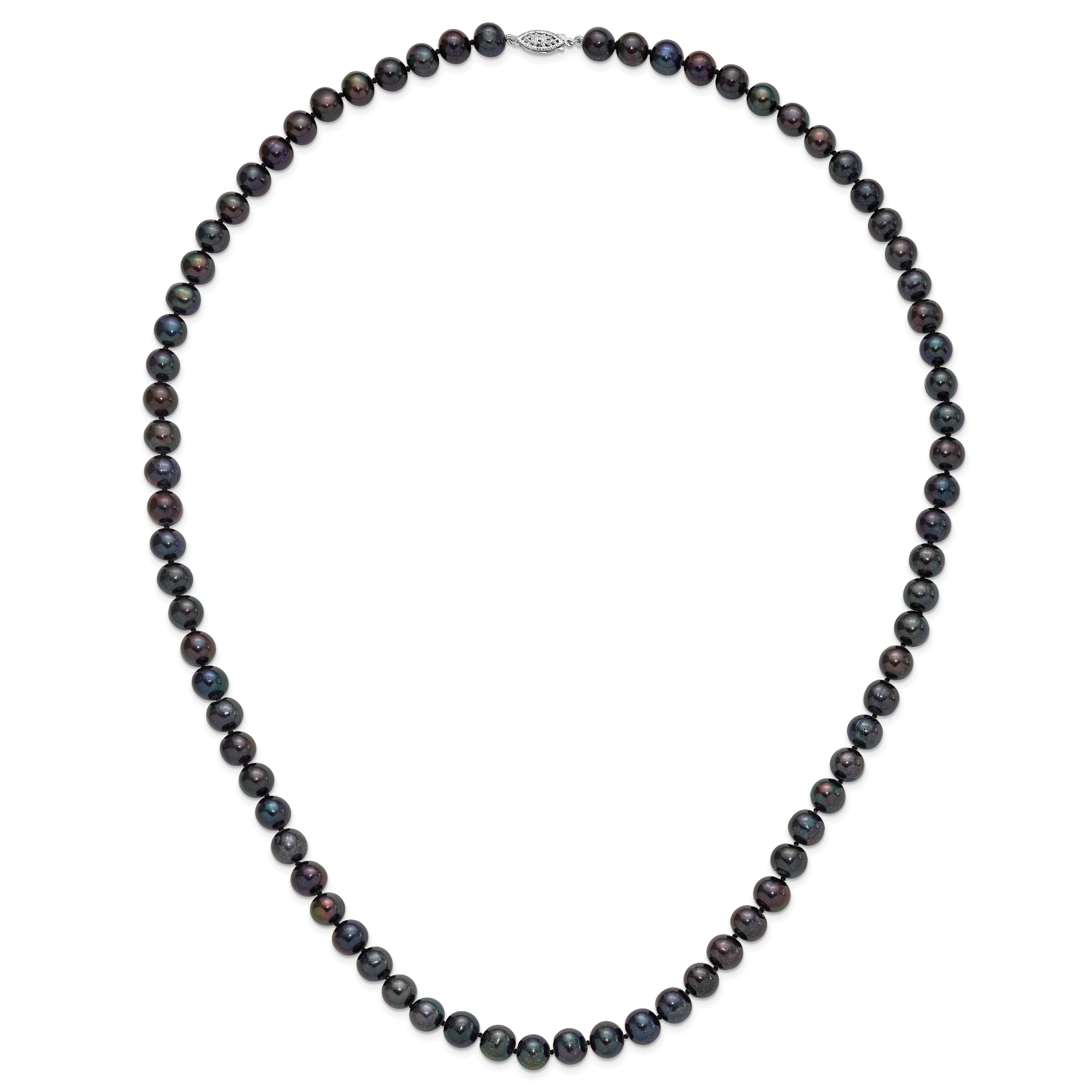 Sterling Silver Rhodium-plated 8-9mm Black Near-Round Freshwater Cultured Pearl Necklace