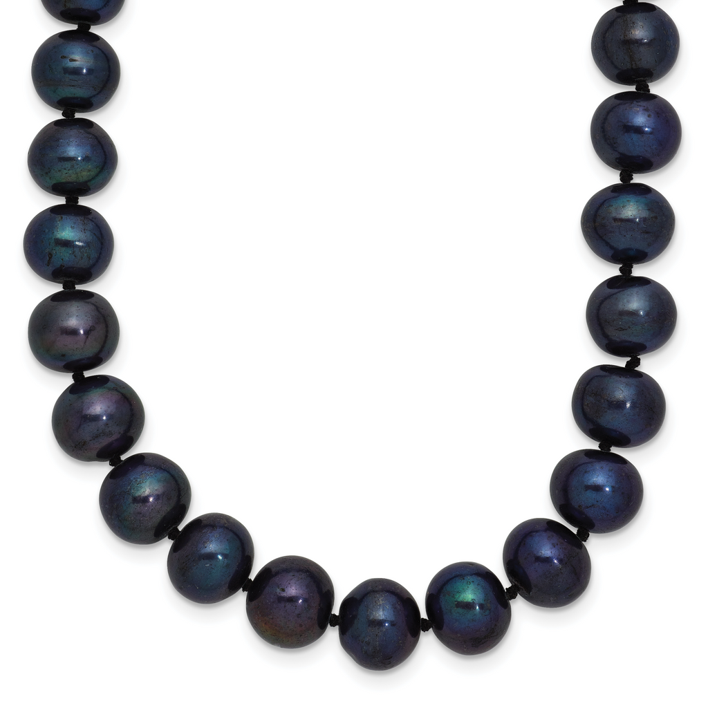 Sterling Silver Rhodium-plated 8-9mm Black Near-Round Freshwater Cultured Pearl Necklace
