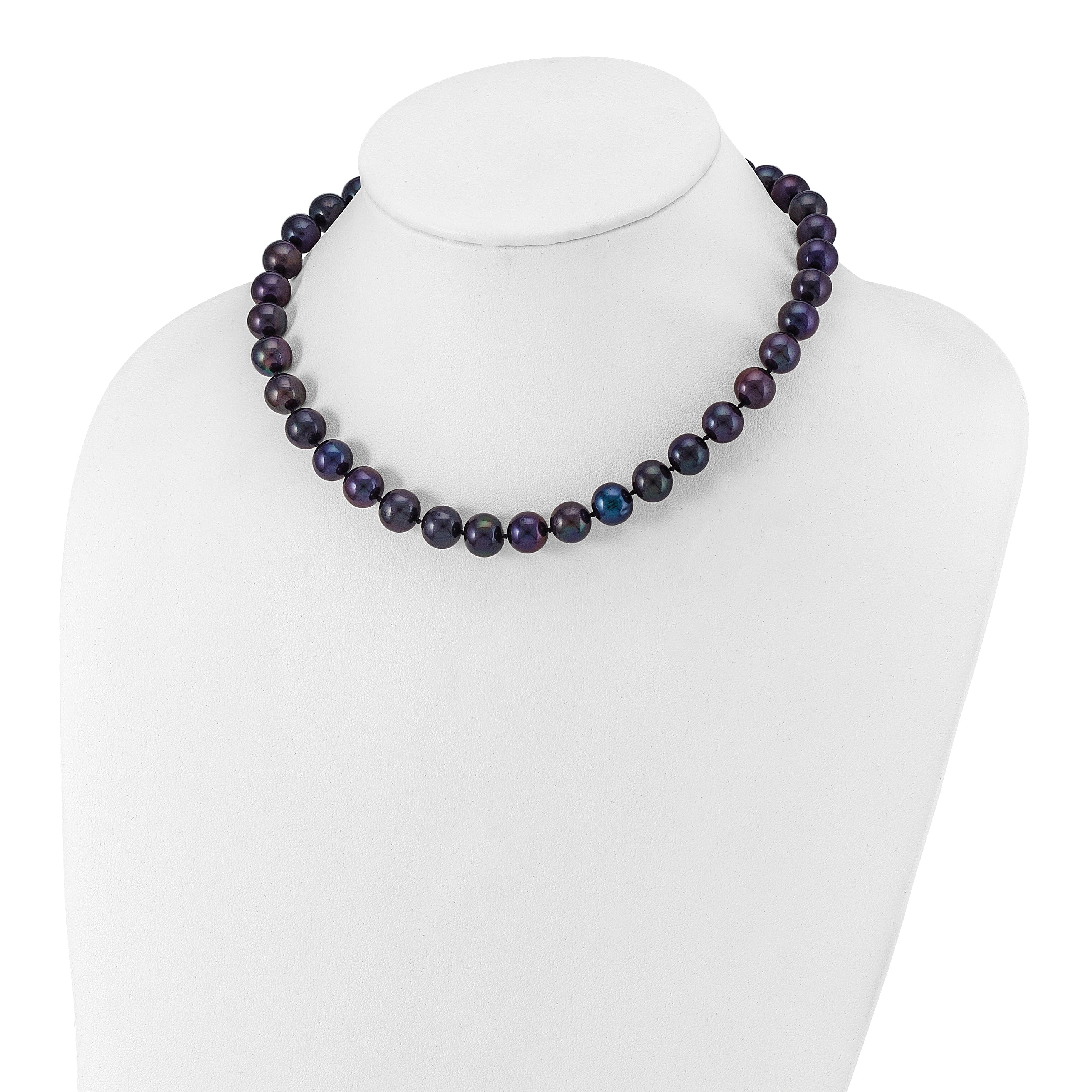 Sterling Silver Rhodium-plated 10-11mm Black Near-Round Freshwater Cultured Pearl 16 inch Necklace