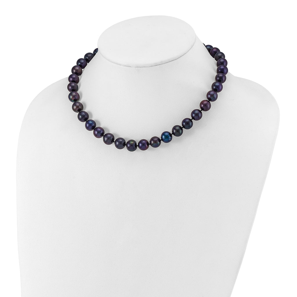 Sterling Silver Rhodium-plated 10-11mm Black Near-Round Freshwater Cultured Pearl 16 inch Necklace