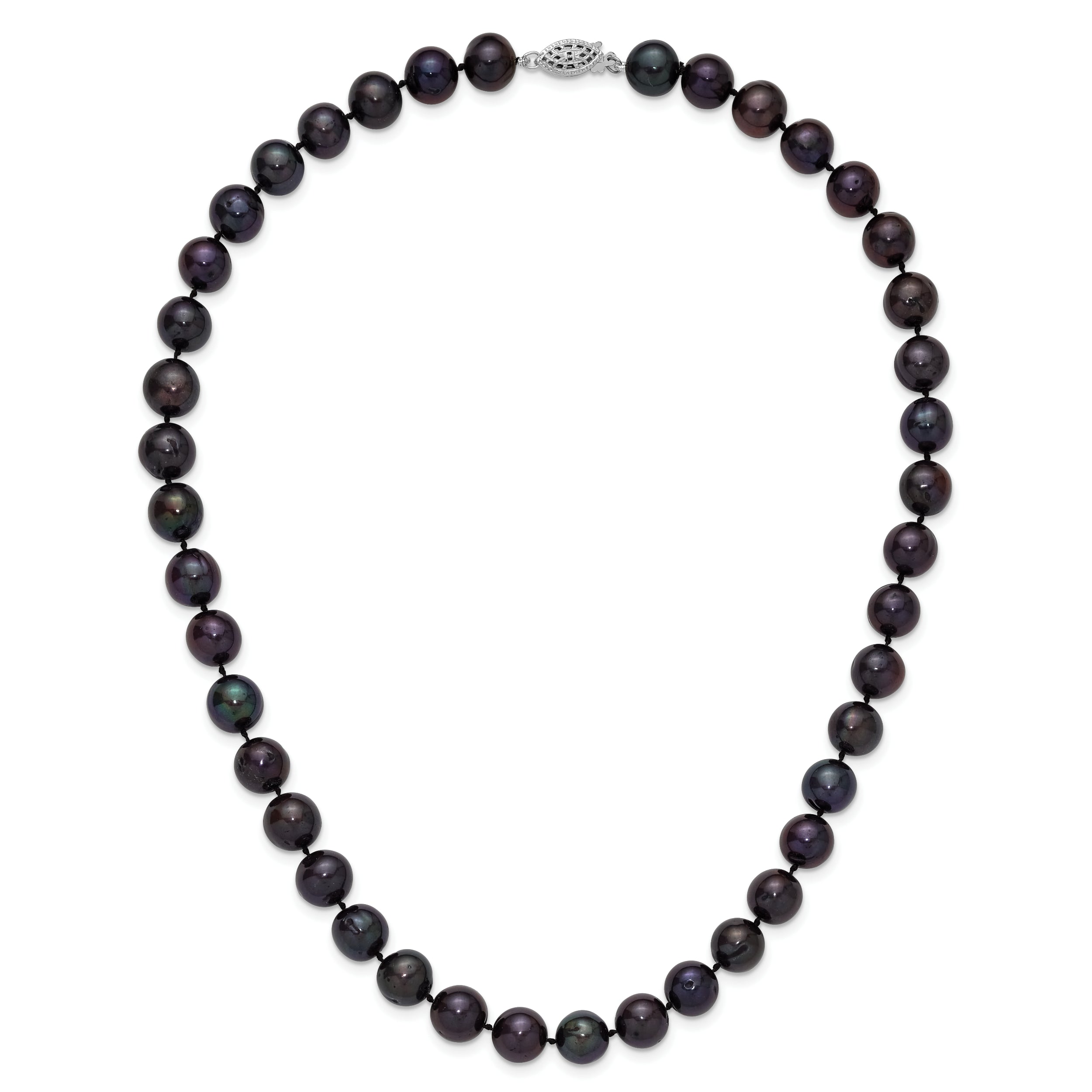 Sterling Silver Rhodium-plated 10-11mm Black Near-Round Freshwater Cultured Pearl 18 inch Necklace