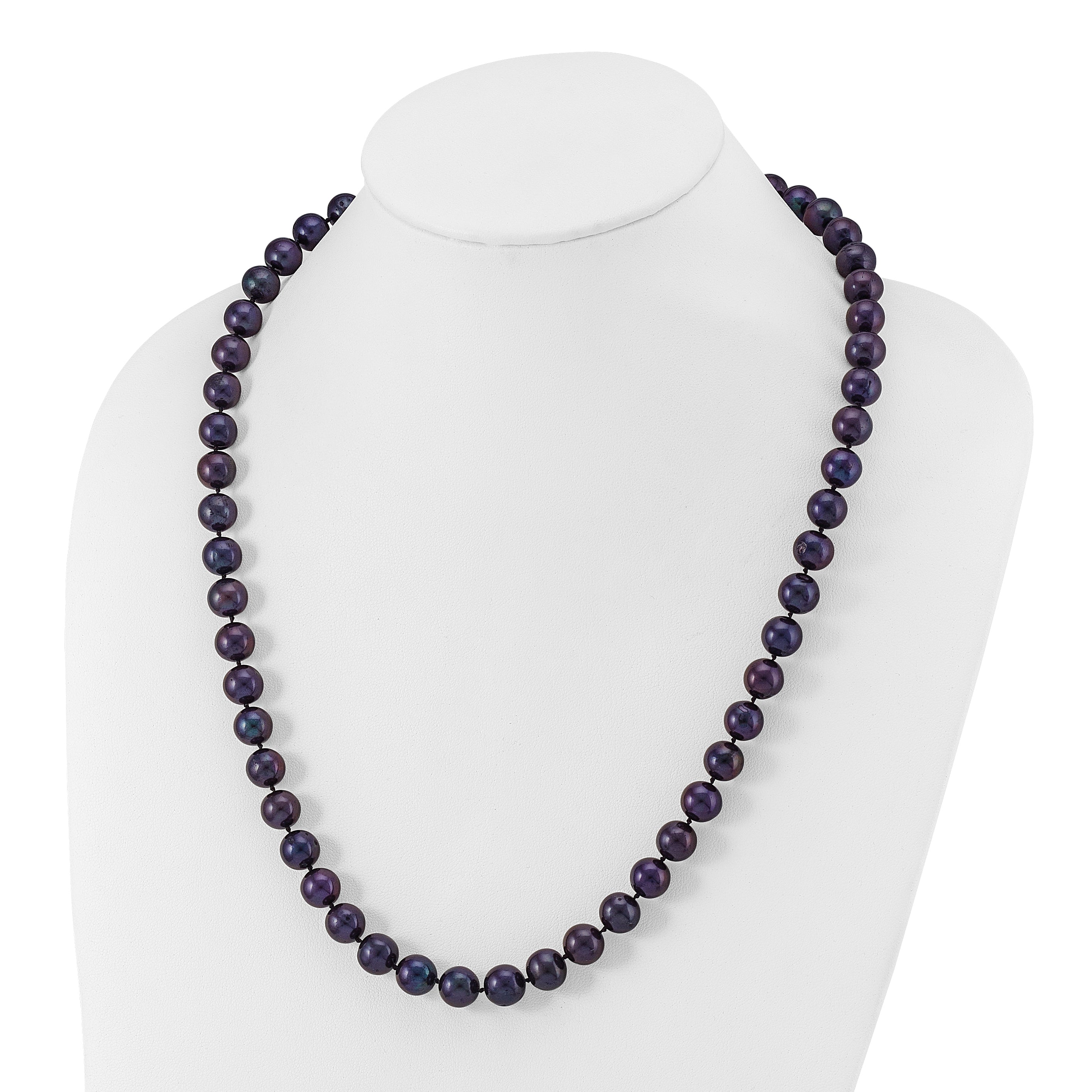 Sterling Silver Rhodium-plated 10-11mm Black Near-Round Freshwater Cultured Pearl 24 inch Necklace