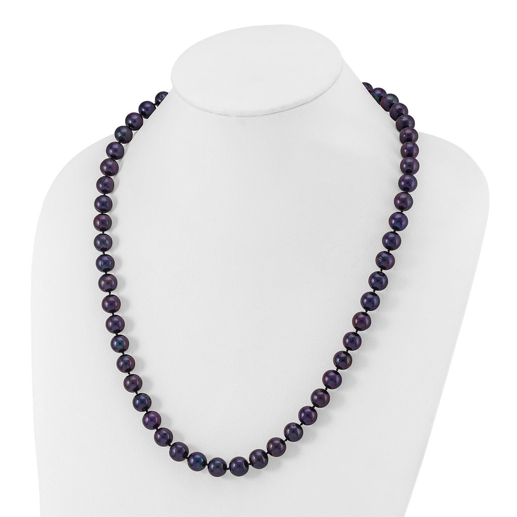 Sterling Silver Rhodium-plated 10-11mm Black Near-Round Freshwater Cultured Pearl 24 inch Necklace