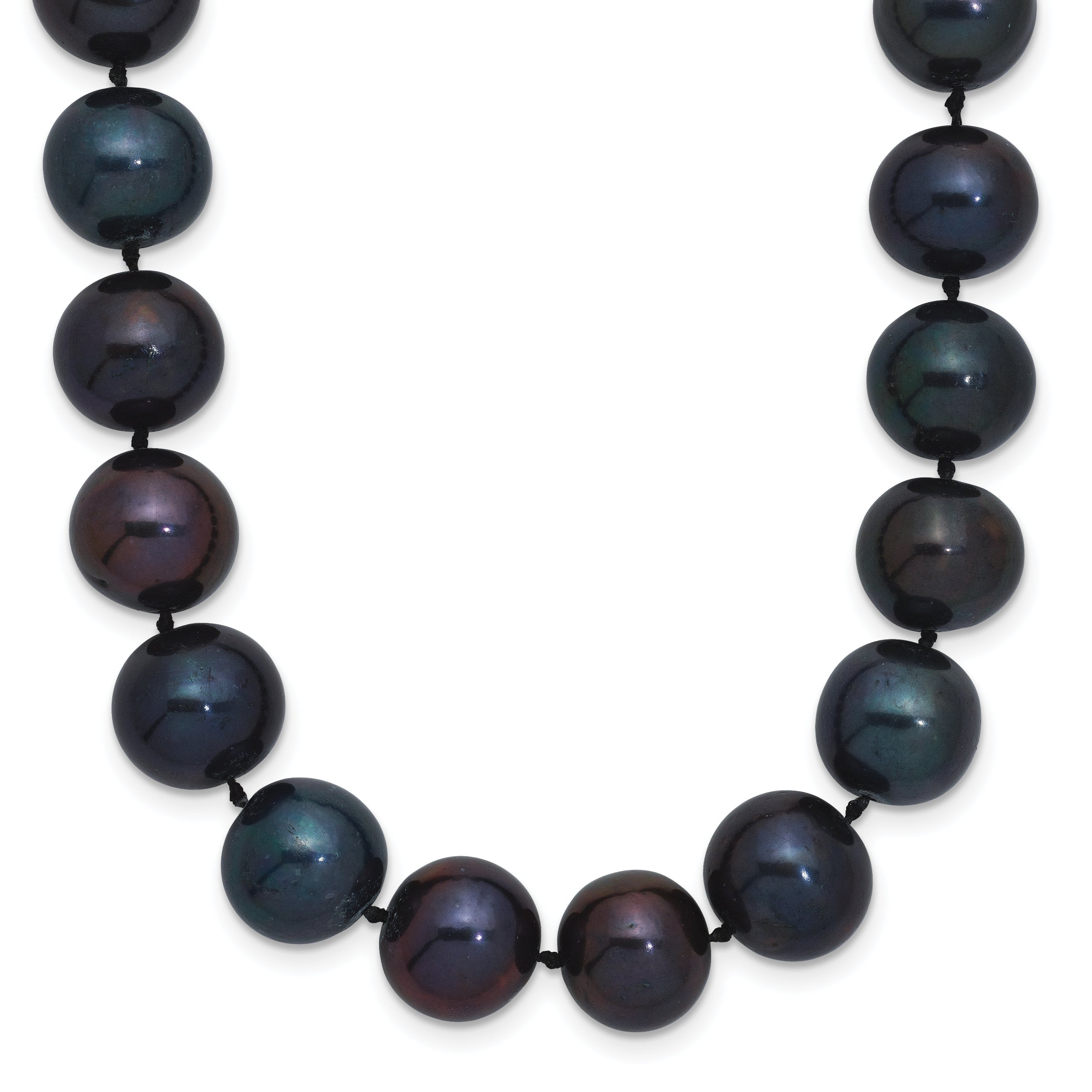 Sterling Silver Rhodium-plated 10-11mm Black Near-Round Freshwater Cultured Pearl 24 inch Necklace