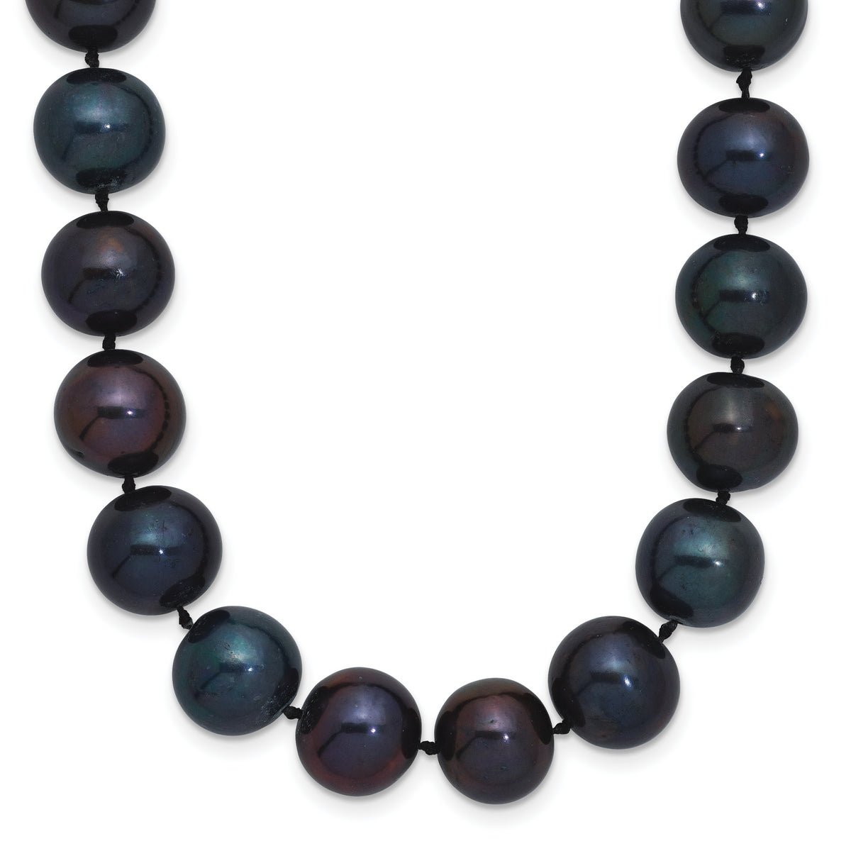 Sterling Silver Rhodium-plated 10-11mm Black Near-Round Freshwater Cultured Pearl 24 inch Necklace