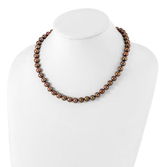 Sterling Silver Rhodium-plated 8-9mm Brown Near-Round Freshwater Cultured Pearl 28 inch Necklace