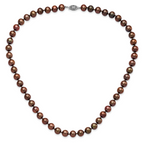 Sterling Silver Rhodium-plated 8-9mm Brown Near-Round Freshwater Cultured Pearl 28 inch Necklace