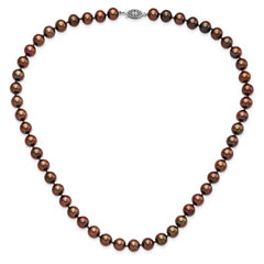 Sterling Silver Rhodium-plated 8-9mm Brown Near-Round Freshwater Cultured Pearl 28 inch Necklace