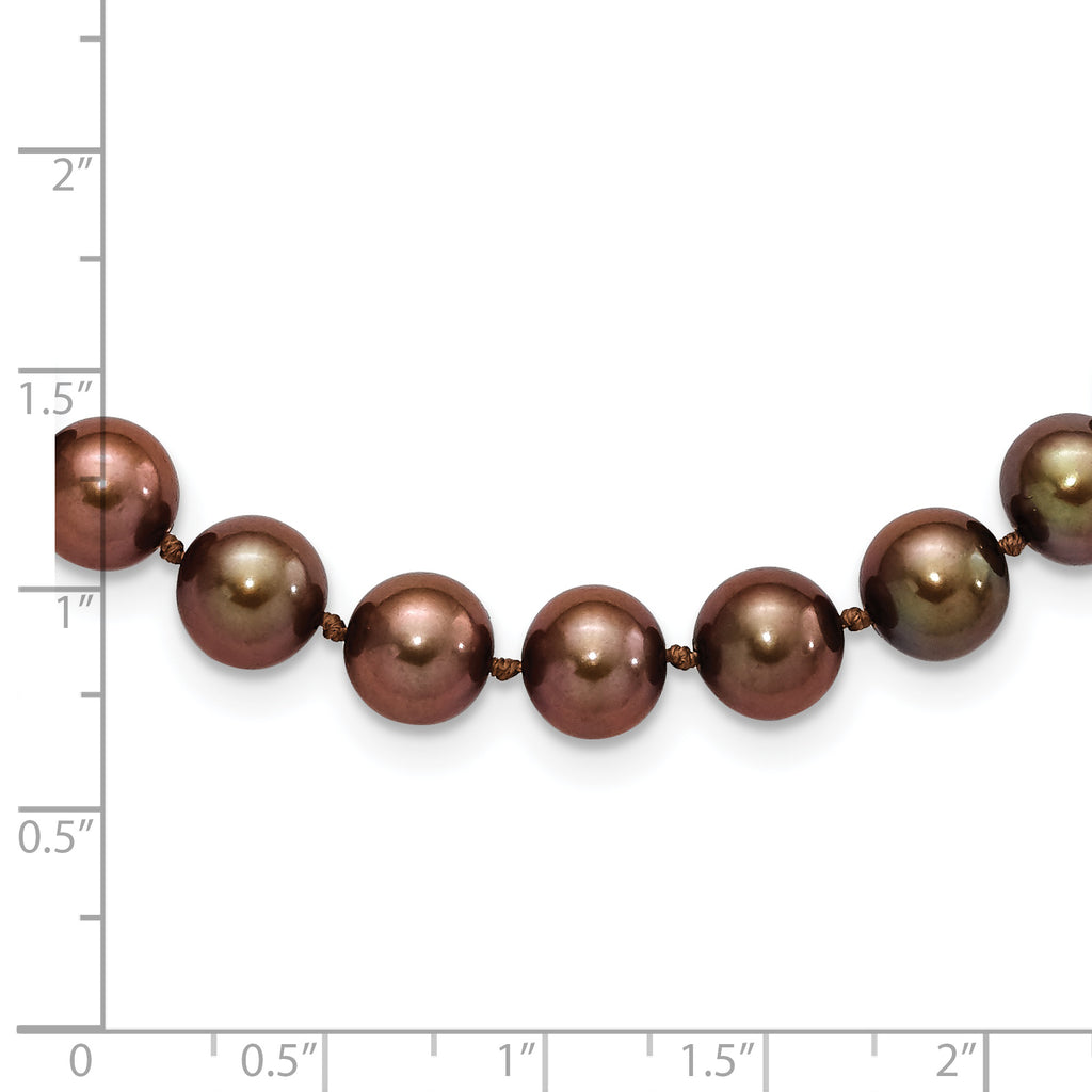 Sterling Silver Rhodium-plated 8-9mm Brown Near-Round Freshwater Cultured Pearl 28 inch Necklace