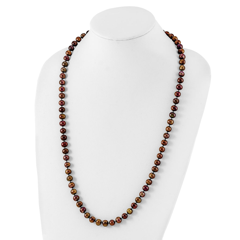 Sterling Silver Rhodium-plated 8-9mm Brown Near-Round Freshwater Cultured Pearl Necklace