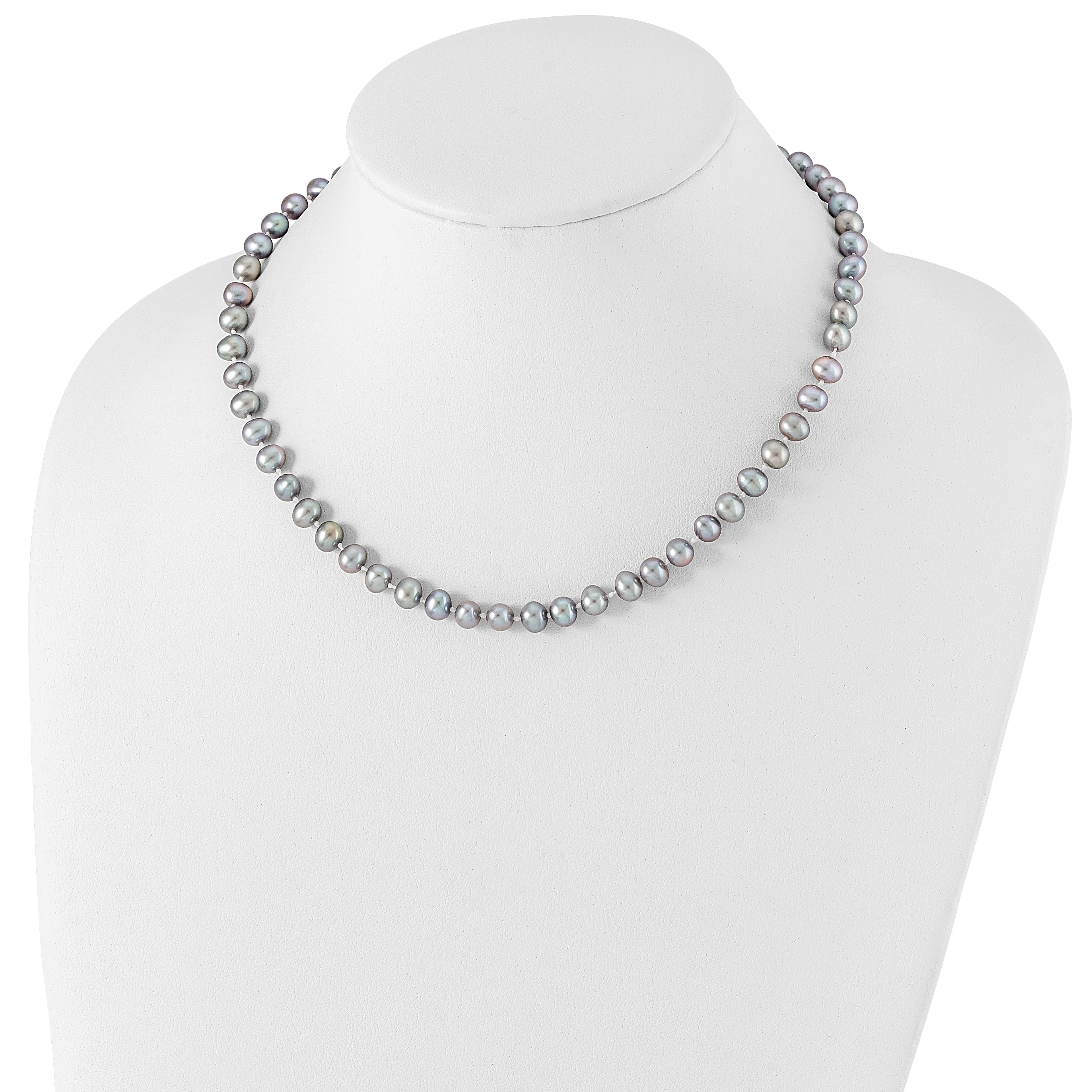 Sterling Silver Rhodium-plated 6-7mm Grey Near-Round Freshwater Cultured Pearl 24 inch Necklace