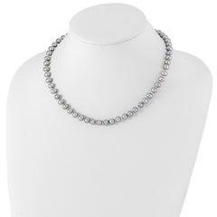 Sterling Silver Rhodium-plated 6-7mm Grey Near-Round Freshwater Cultured Pearl 24 inch Necklace