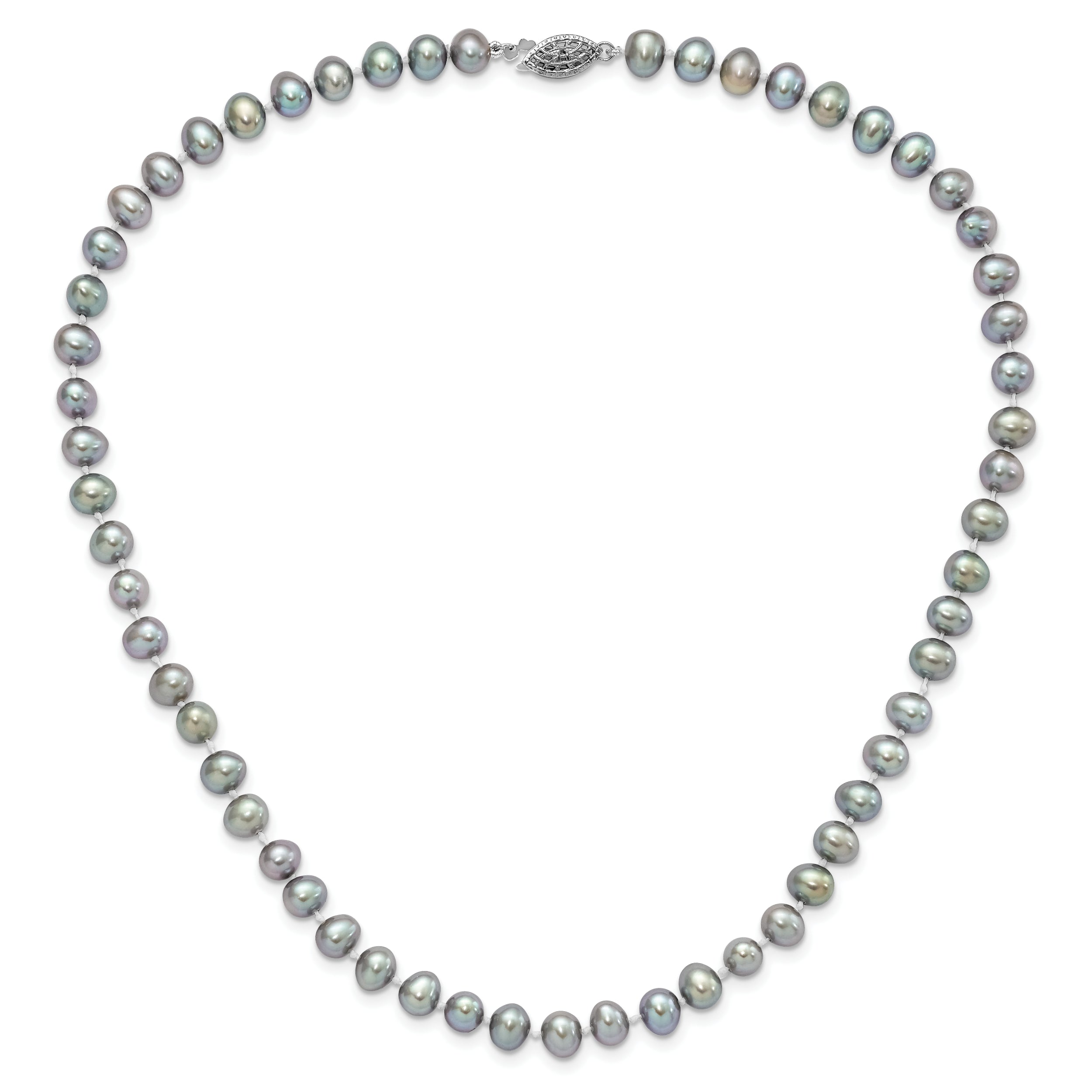Sterling Silver Rhodium-plated 6-7mm Grey Near-Round Freshwater Cultured Pearl 24 inch Necklace